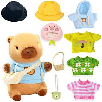 10.2" Brown Capybara Plush Toy with 9 Clothes and Accessories Super Soft Capybara Toy,Brown color