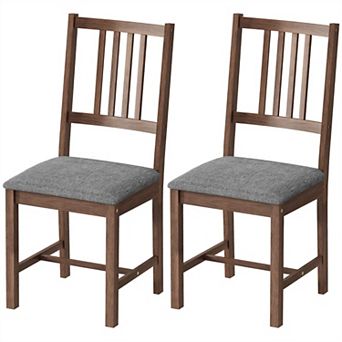 Upholstered Wood Dining Chairs, Linen Cushion Kitchen Chairs, Set of 2 or Set of 4