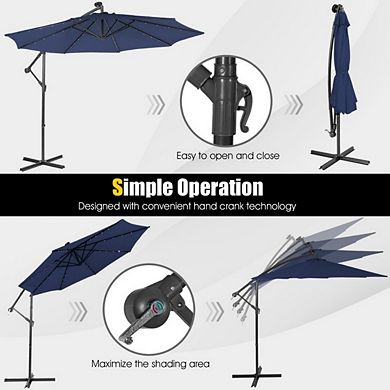 10 Feet Patio Solar Powered Cantilever Umbrella with Tilting System