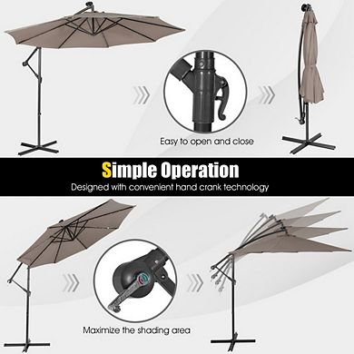 10 Feet Patio Solar Powered Cantilever Umbrella with Tilting System
