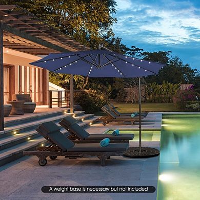 10 Feet Patio Solar Powered Cantilever Umbrella with Tilting System