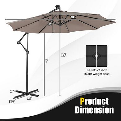 10 Feet Patio Solar Powered Cantilever Umbrella with Tilting System