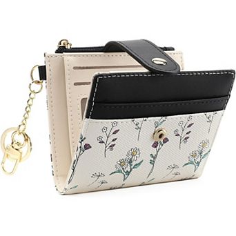 Small Wallet for Women, RFID Blocking Slim Bifold Floral PU Leather, with Zipper Pocket & ID Window