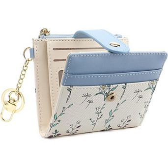 Small Wallet for Women, RFID Blocking Slim Bifold Floral PU Leather, with Zipper Pocket & ID Window
