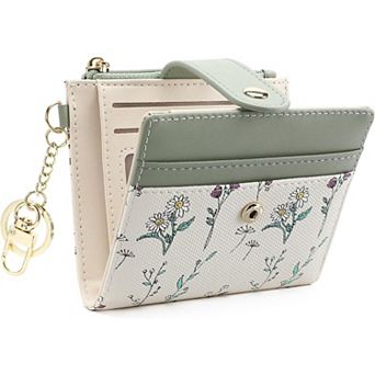 Small Wallet for Women, RFID Blocking Slim Bifold Floral PU Leather, with Zipper Pocket & ID Window