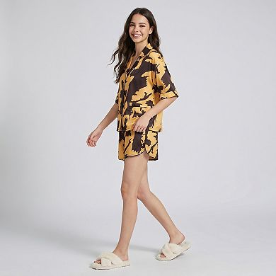 Women's 2-Piece Abstract Print Short Pajama Set with Button Front Top and Matching Shorts