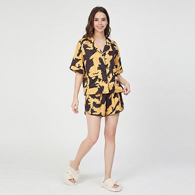 Women's 2-Piece Abstract Print Short Pajama Set with Button Front Top and Matching Shorts