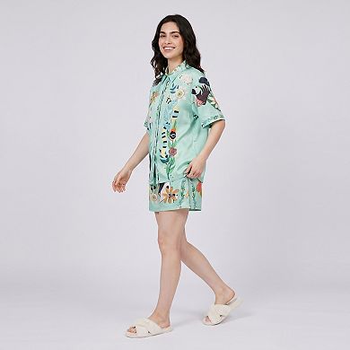 Women's 2-Piece Botanical Short Pajama Set with Button Front Top and Matching Shorts