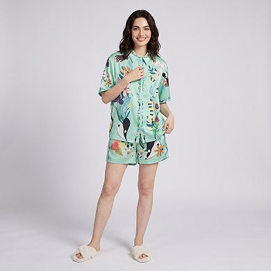 Women's 2-Piece Botanical Short Pajama Set with Button Front Top and Matching Shorts