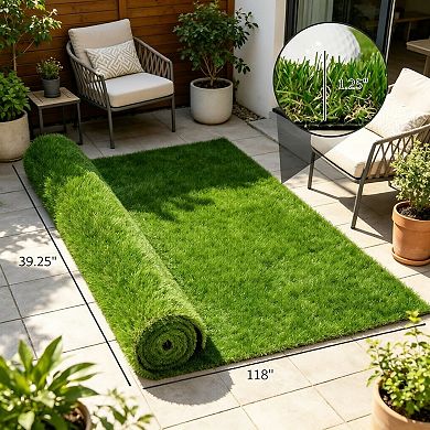 YIORTWO 10 x 3 FT Artificial Turf Grass Rug with Drainage Holes UV Resistant Lawn