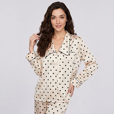 Women's 2-Piece Polka Dot Pajama Set with Button Front Top and Wide Leg Pants