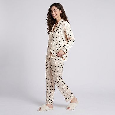 Women's 2-Piece Polka Dot Pajama Set with Button Front Top and Wide Leg Pants