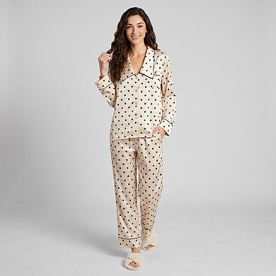 Women's 2-Piece Polka Dot Pajama Set with Button Front Top and Wide Leg Pants