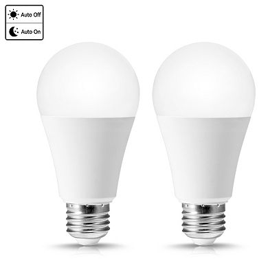 Dusk to Dawn Sensor LED Bulb 100W Equivalent, A19 E26 5000K Daylight 12W Security Light, 2 Pack