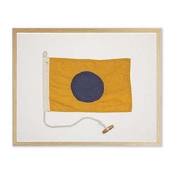 Yellow and Navy Flag in Natural Wooden Frame