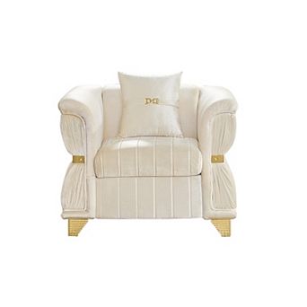 ZWYO HOSIMU Velvet Upholstered Single Sofa Chair with Gold Metal Trim, Curved Armrests and Pillow