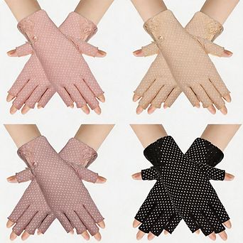 4 Pairs Women Fingerless UV Gloves Non Slip for Driving Manicure