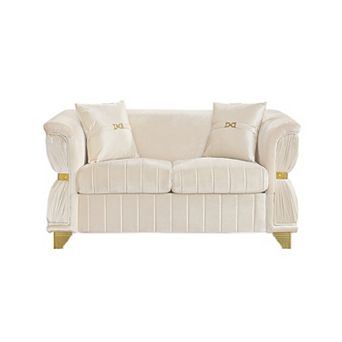 ZWYO HOSIMU Velvet Upholstered Loveseat Sofa with Gold Metal Trim, Curved Armrests and 2 Pillows