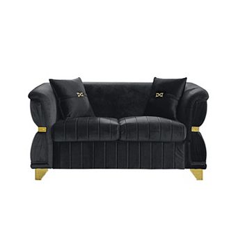 ZWYO HOSIMU Velvet Upholstered Loveseat Sofa with Gold Metal Trim, Curved Armrests and 2 Pillows