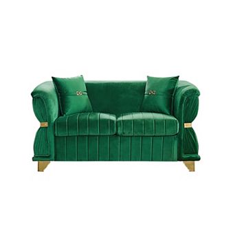 ZWYO HOSIMU Velvet Upholstered Loveseat Sofa with Gold Metal Trim, Curved Armrests and 2 Pillows