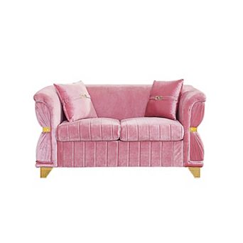 ZWYO HOSIMU Velvet Upholstered Loveseat Sofa with Gold Metal Trim, Curved Armrests and 2 Pillows