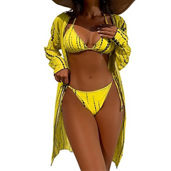 Women's Abstract Print Triangle Bikini 3 pc Swimsuit with Cover Up