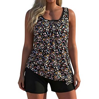 Women's Ditsy Floral Print Loose-Fit Tankini Two-Piece Swimsuit