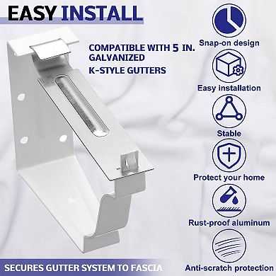 10 Pack 5 Inch Aluminum Gutter Hangers Hidden White Brackets for K Style Gutter Repair