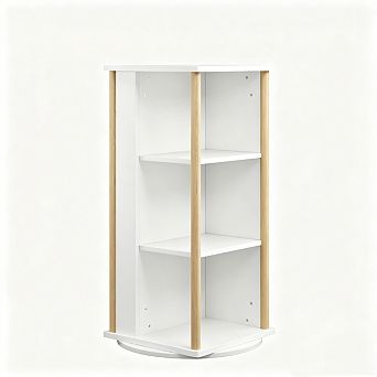 Kids Bookshelf -360° Rotating Revolving Bookcase, 3 tier Display Stand with Chalkboard & Toy Storage