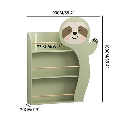 Sloth Kids Bookshelf - 3-Tier Front-Facing Toddler Book Rack, Cute Animal Design, Storage Organizer