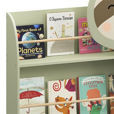 Sloth Kids Bookshelf - 3-Tier Front-Facing Toddler Book Rack, Cute Animal Design, Storage Organizer