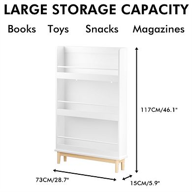 Wall-Mounted Kids Bookshelf -3 Front-Facing Display Shelves,Book Rack with Natural Wood Base,Nursery