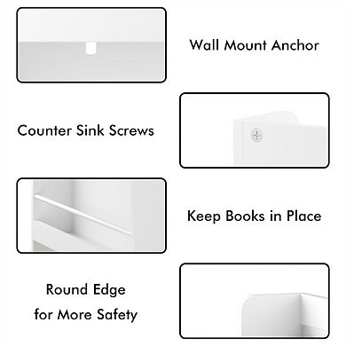 Wall-Mounted Kids Bookshelf -3 Front-Facing Display Shelves,Book Rack with Natural Wood Base,Nursery