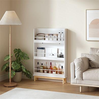Wall-Mounted Kids Bookshelf -3 Front-Facing Display Shelves,Book Rack with Natural Wood Base,Nursery