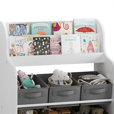 Kids Bookshelf with 6 Fabric Bins - Front-Facing Display & Toy Organizer, Storage Shelf for Nursery