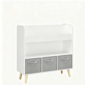 Kids Bookshelf with 3 Fabric Bins,Children's Bookcase with Storage for Toys and Books,Book Organizer