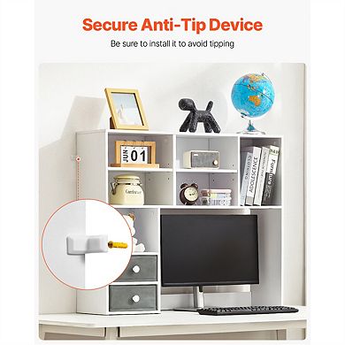 Desktop Bookshelf-3-Tier Desktop Storage Organizer, 37" x 10" x 31.1" Office Rack Wood Display Shelf