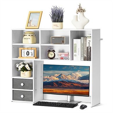 Desktop Bookshelf-3-Tier Desktop Storage Organizer, 37" x 10" x 31.1" Office Rack Wood Display Shelf