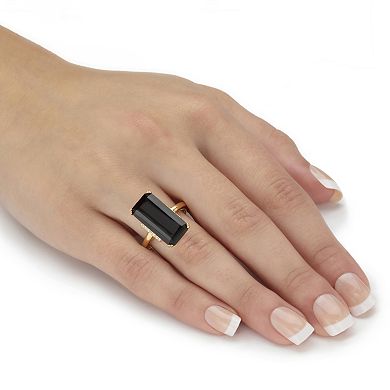 .14 Cttw. Emerald Cut Black Onyx & White Topaz 18k Gold-Plated Silver Ring