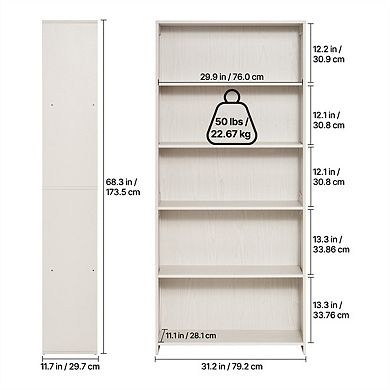 5-Tier Wide Tall Bookshelf, 68" Wooden Open Display Storage Organizer, Freestanding Floor Shelf