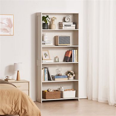 5-Tier Wide Tall Bookshelf, 68" Wooden Open Display Storage Organizer, Freestanding Floor Shelf