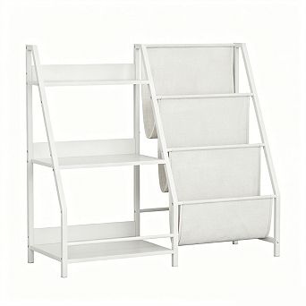 Bookshelf for Toddler Playroom,Kids Storage Organizer, Anti-Tip Wooden & Fabric Display Shelf