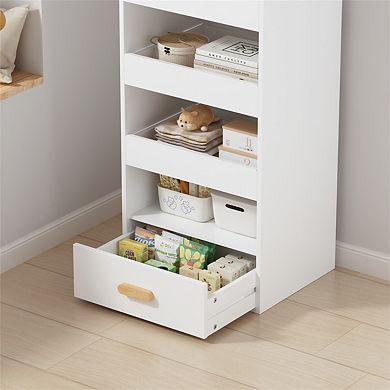 4-Tier Bookshelf - Freestanding Storage Cabinet with 4 Drawers, Vertical Design, Engineered Wood