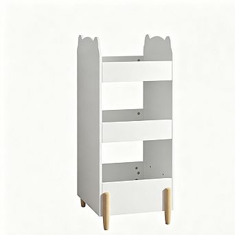Kids Bookshelf with Chalkboard Side - Bear-Shaped Wooden Bookcase with 3 tier Storage, Drawing Board