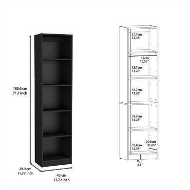 Compact 5-Tier Slim Bookshelf, 71.2" Tall Open Storage Shelf for Small Spaces, Engineered Wood