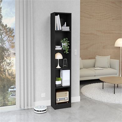 Compact 5-Tier Slim Bookshelf, 71.2" Tall Open Storage Shelf for Small Spaces, Engineered Wood