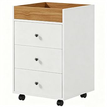 Mobile File Cabinet - 3 Drawers, Removable Tray, Rolling Wheels with Brakes, Under Desk Size