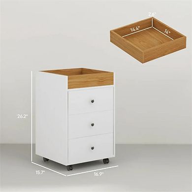 Mobile File Cabinet - 3 Drawers, Removable Tray, Rolling Wheels with Brakes, Under Desk Size