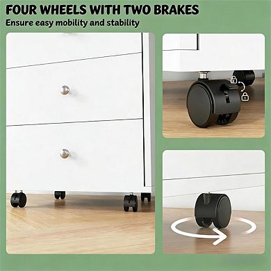 Mobile File Cabinet - 3 Drawers, Removable Tray, Rolling Wheels with Brakes, Under Desk Size
