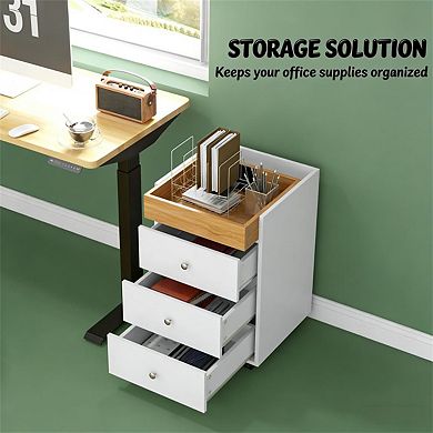 Mobile File Cabinet - 3 Drawers, Removable Tray, Rolling Wheels with Brakes, Under Desk Size